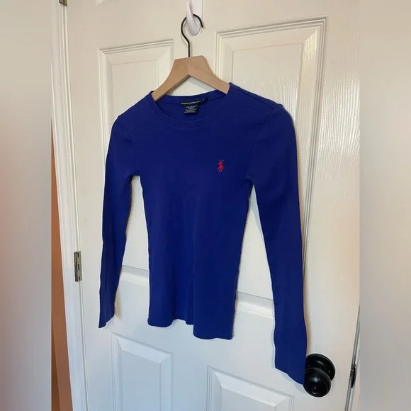 Ralph Lauren Sport Vintage Long Sleeve Crewneck T-Shirt in Royal Blue Size XS - Picture 2 of 5